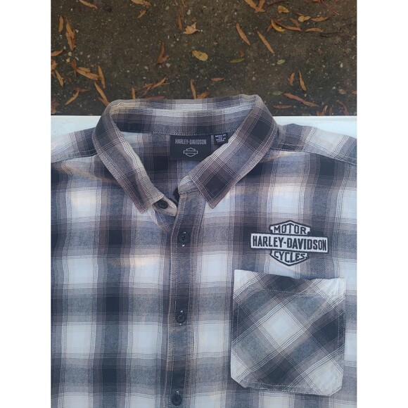 Vintage Harley Davidson Button Up Flannel Work Shirt Garage Grunge - Picture 4 of 7